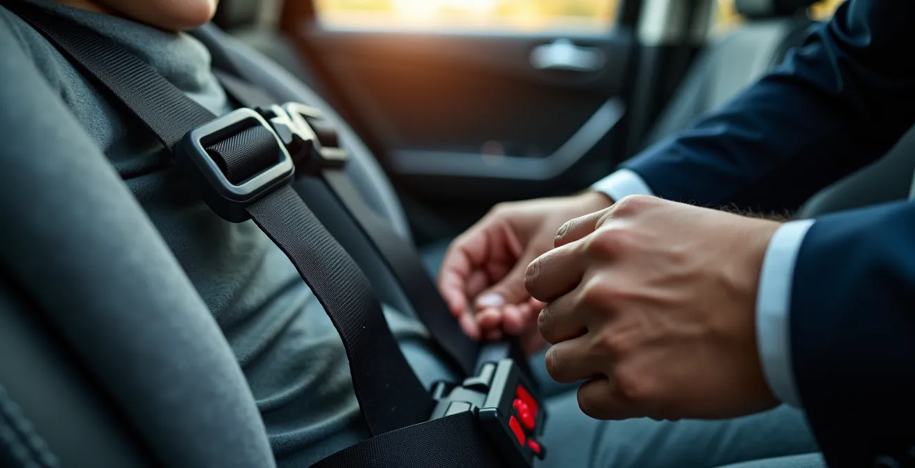 Professional installation of child car seat in vehicle back seat