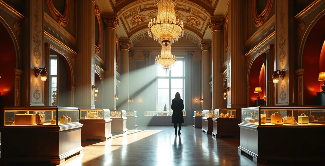 Opulent neo-baroque interior of Eliseevsky Store with ornate ceiling and golden details