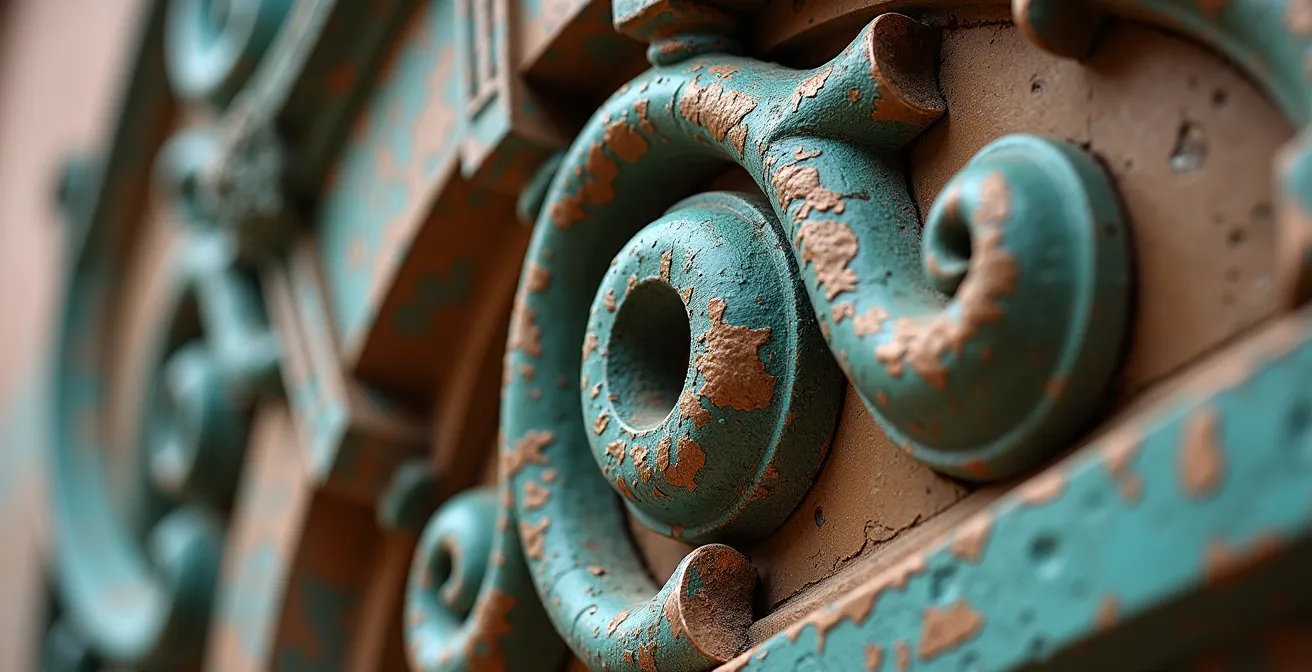 Close-up of Art Nouveau architectural details on a Moscow merchant house facade