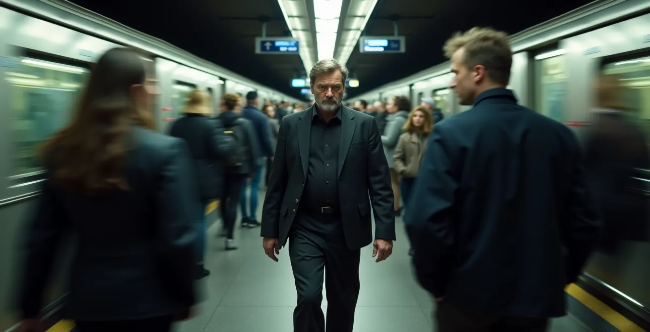 Crowded Moscow Metro platform during rush hour