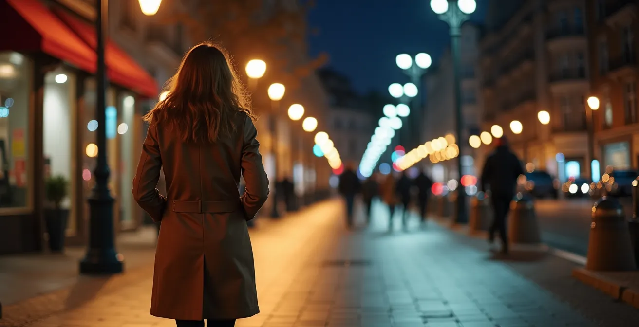 Well-lit Moscow street at night showing safe urban environment