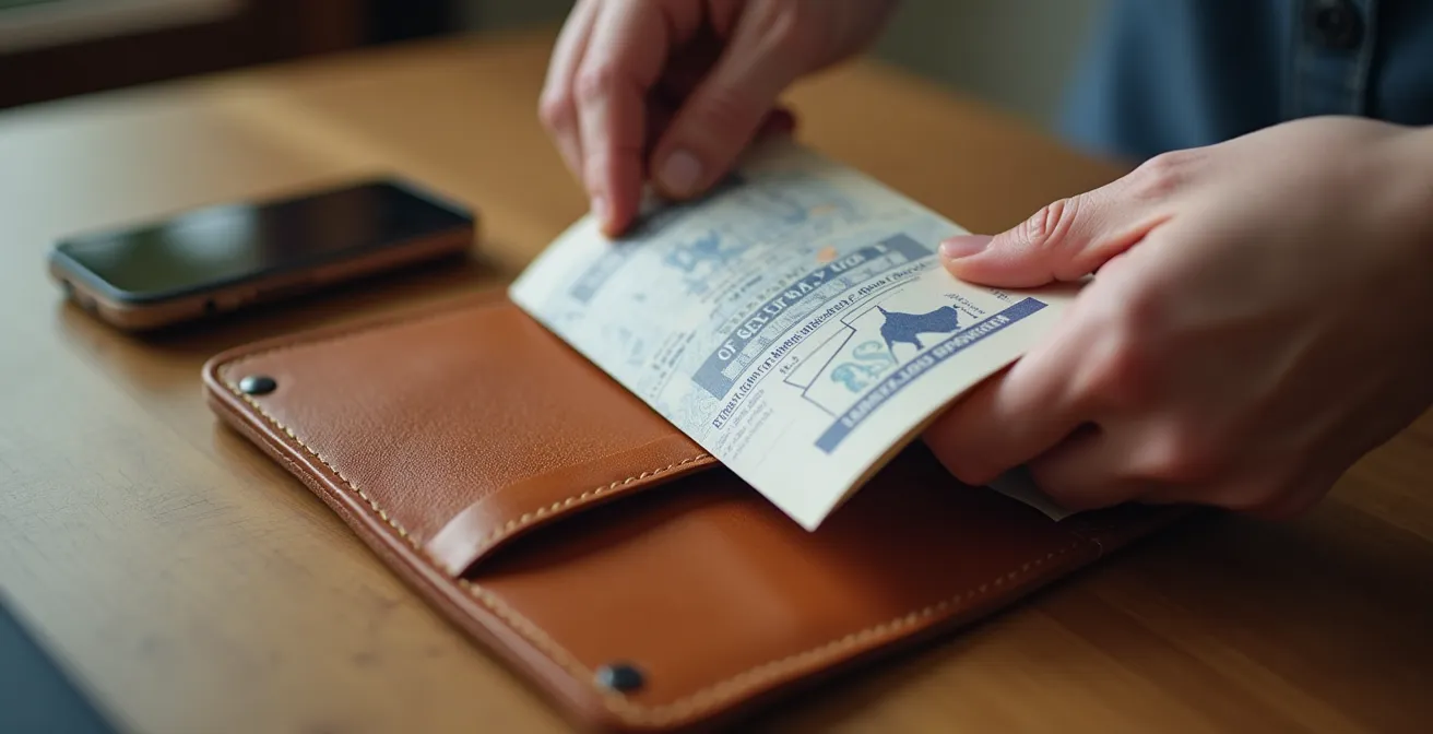 Passport cover with secure flap holding Russian migration card