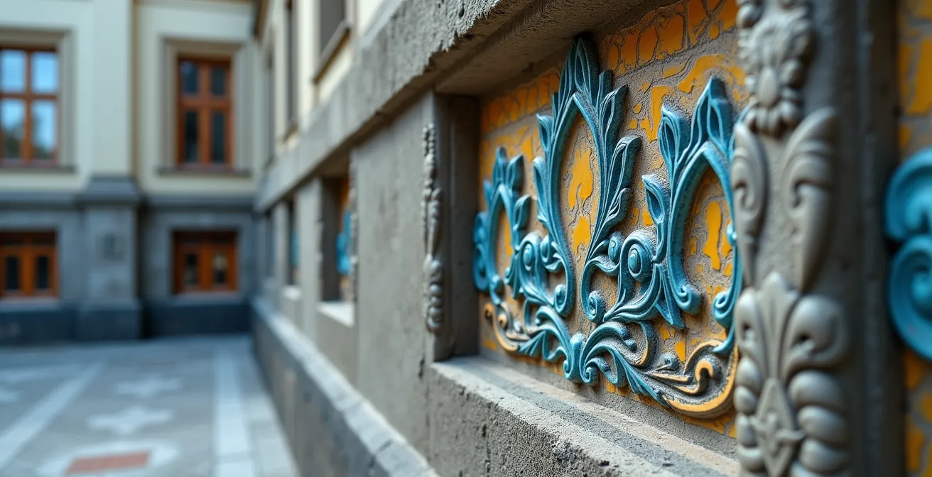 Art Nouveau building tucked behind Stalin-era facade on Tverskaya